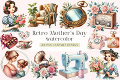 Retro Mother's Day Clipart Bundle - CraftNest - Digital Crafting and Art