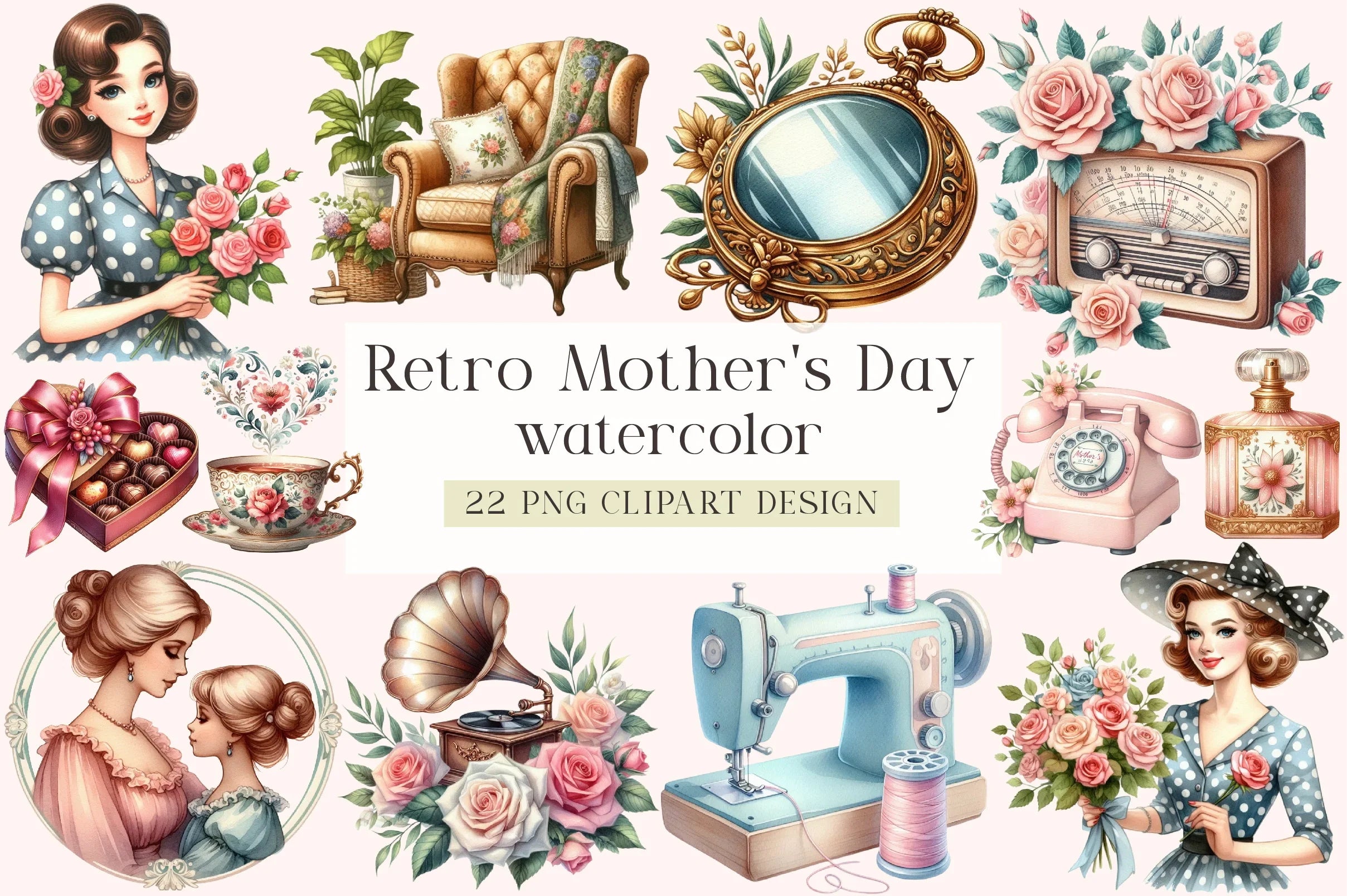 Retro Mother's Day Clipart Bundle - CraftNest - Digital Crafting and Art