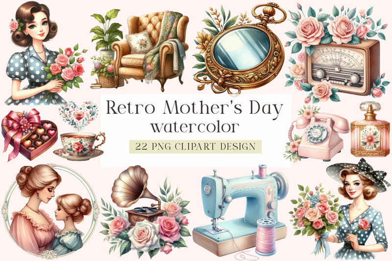 Retro Mother's Day Clipart Bundle - CraftNest - Digital Crafting and Art