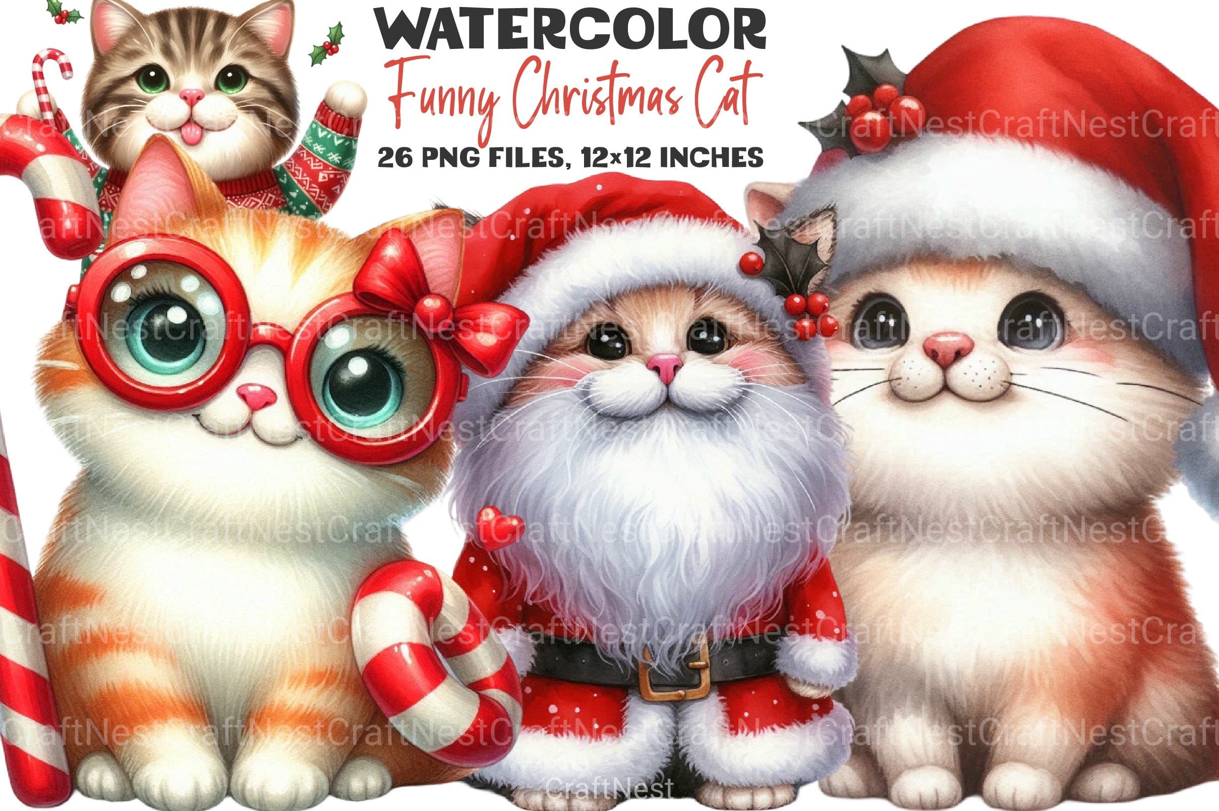 Funny Christmas Cat Clipart Bundle - CraftNest - Digital Crafting and Art