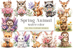 Spring Woodland Animal Clipart Bundle with Bouquet - CraftNest - Digital Crafting and Art