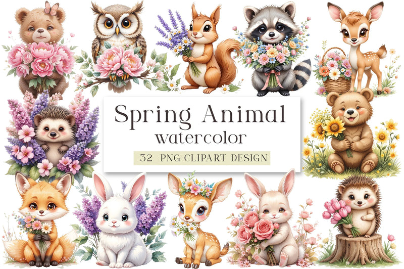Spring Woodland Animal Clipart Bundle with Bouquet - CraftNest - Digital Crafting and Art