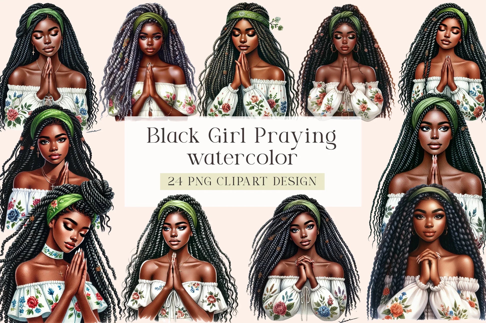 Black Girl Praying Clipart Bundle - CraftNest - Digital Crafting and Art