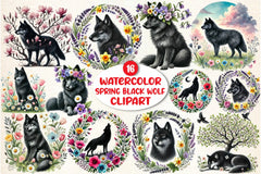 Spring Black Wolf Clipart Bundle - CraftNest - Digital Crafting and Art