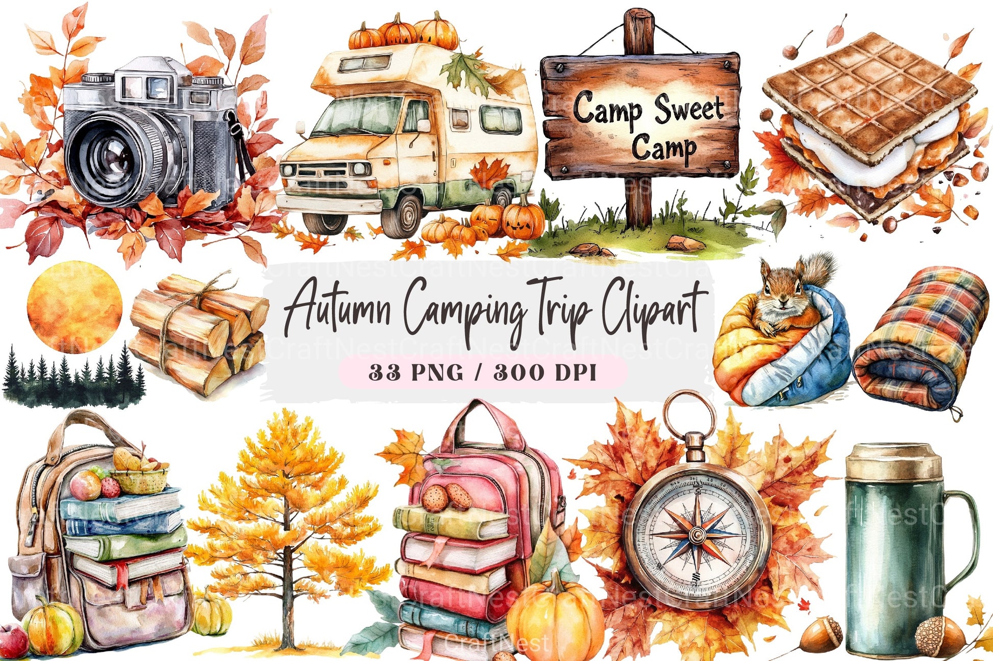 Autumn Camping Trip Clipart Bundle 1 - CraftNest - Digital Crafting and Art