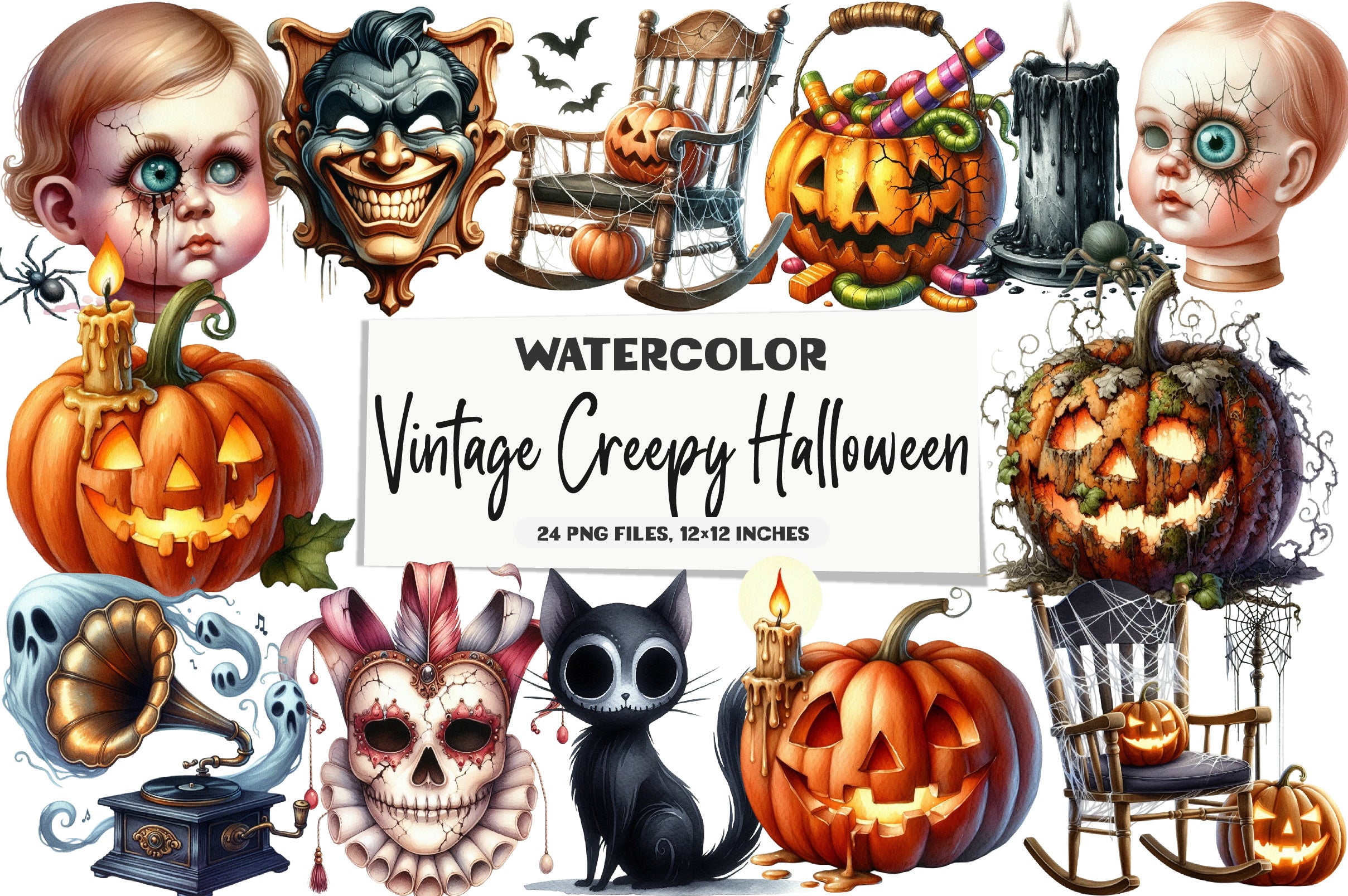 Vintage Creepy Halloween Clipart Bundle