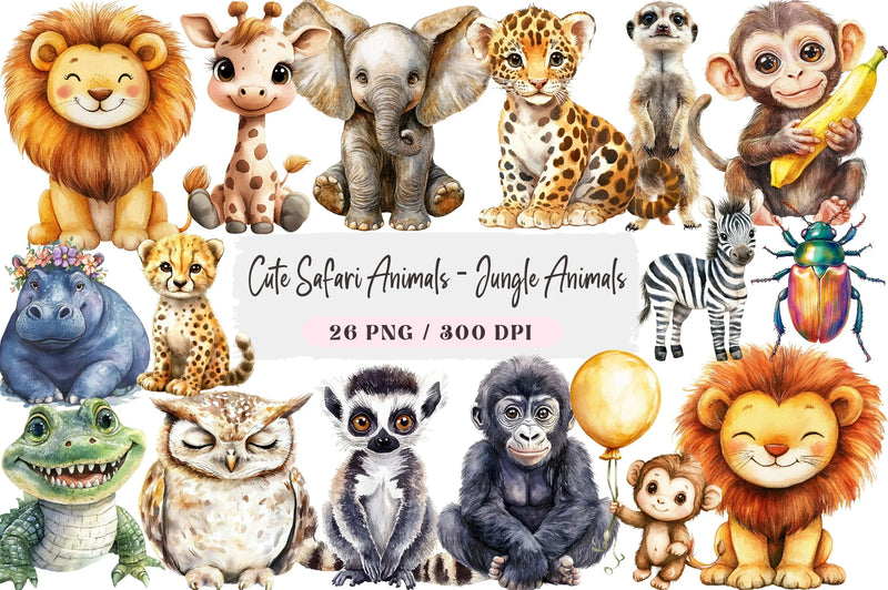 Cute Safari Animals Jungle Clipart Bundle - CraftNest - Digital Crafting and Art