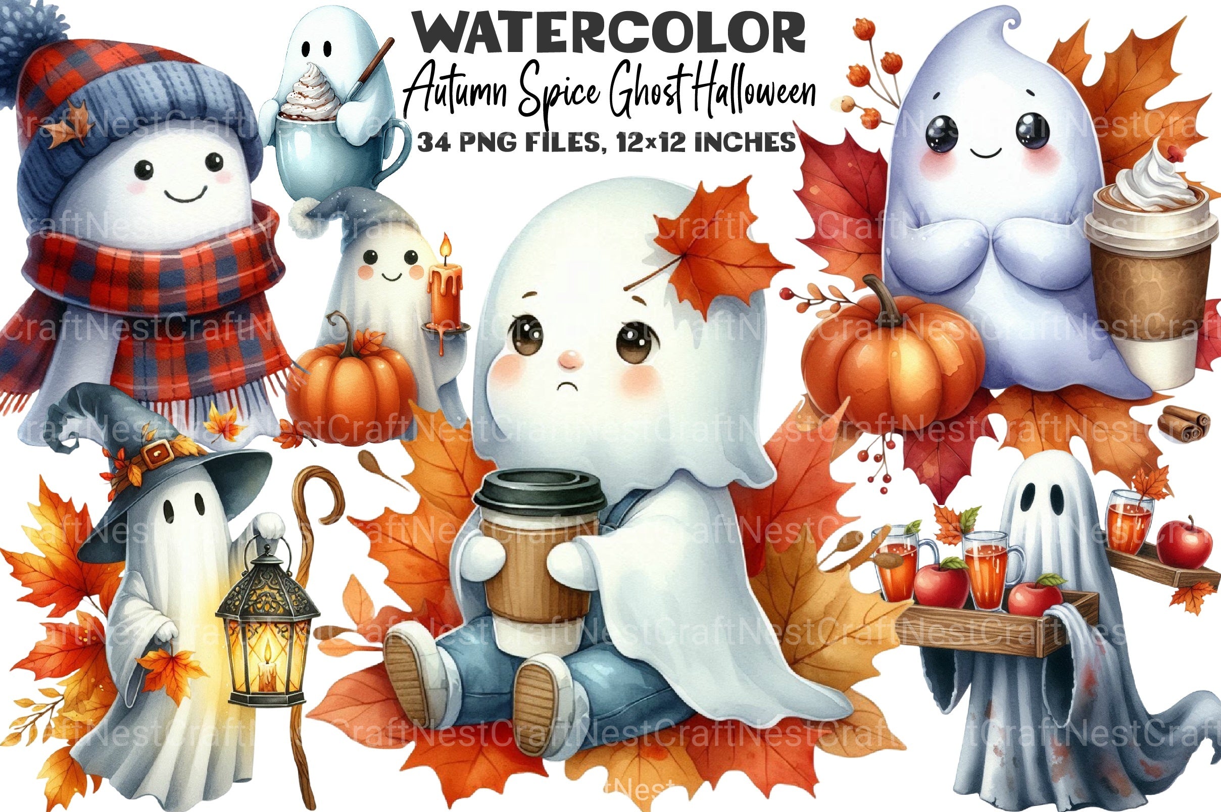 Autumn Spice Halloween Ghost Clipart Bundle - CraftNest - Digital Crafting and Art
