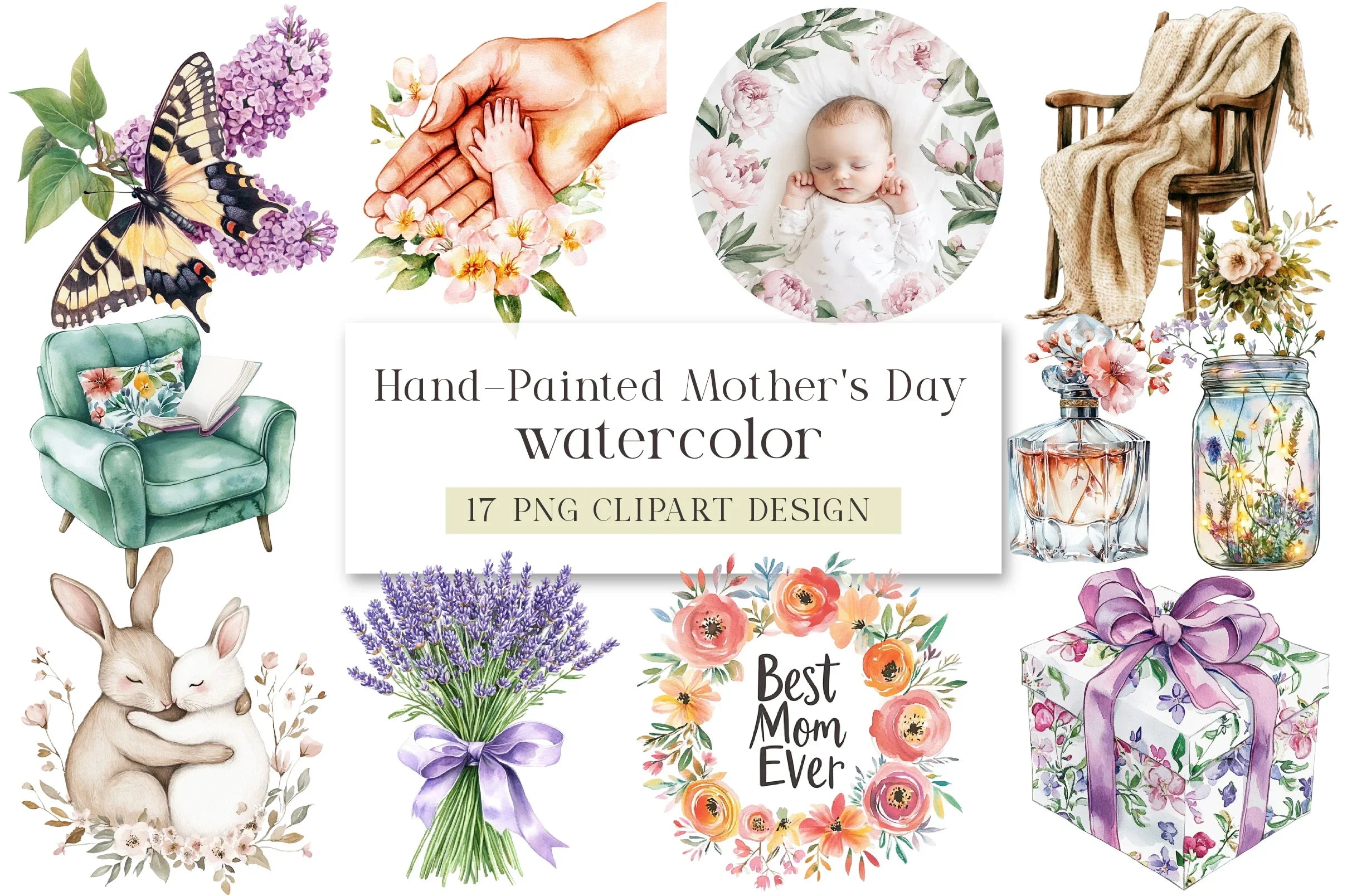 Hand Painted Mother's Day Clipart Bundle - CraftNest - Digital Crafting and Art