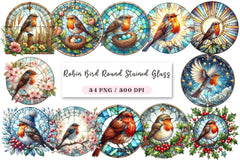 Robin Bird Stained Glass Clipart Bundle - CraftNest - Digital Crafting and Art
