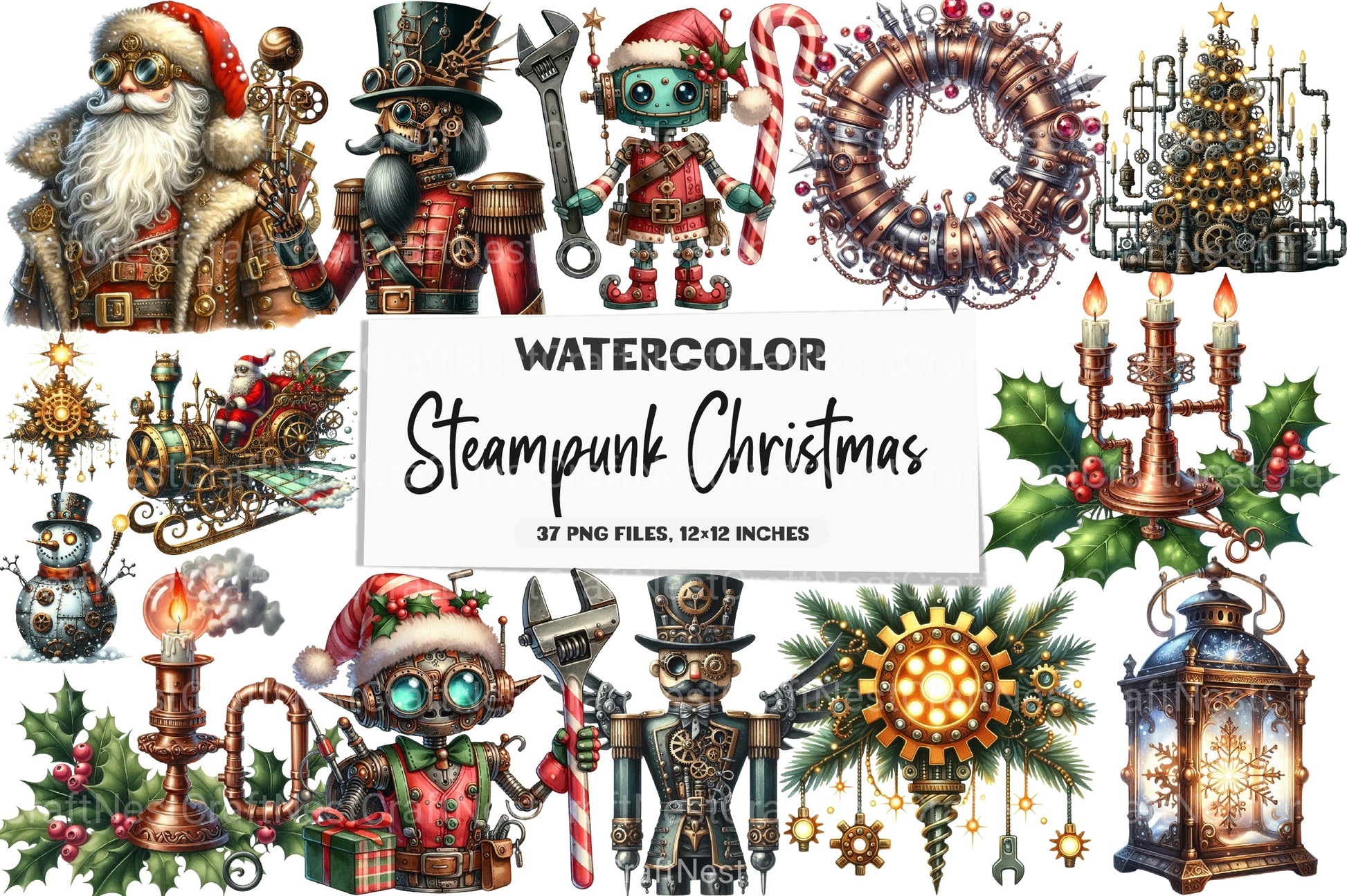 Steampunk Christmas Clipart Bundle 98 - CraftNest - Digital Crafting and Art