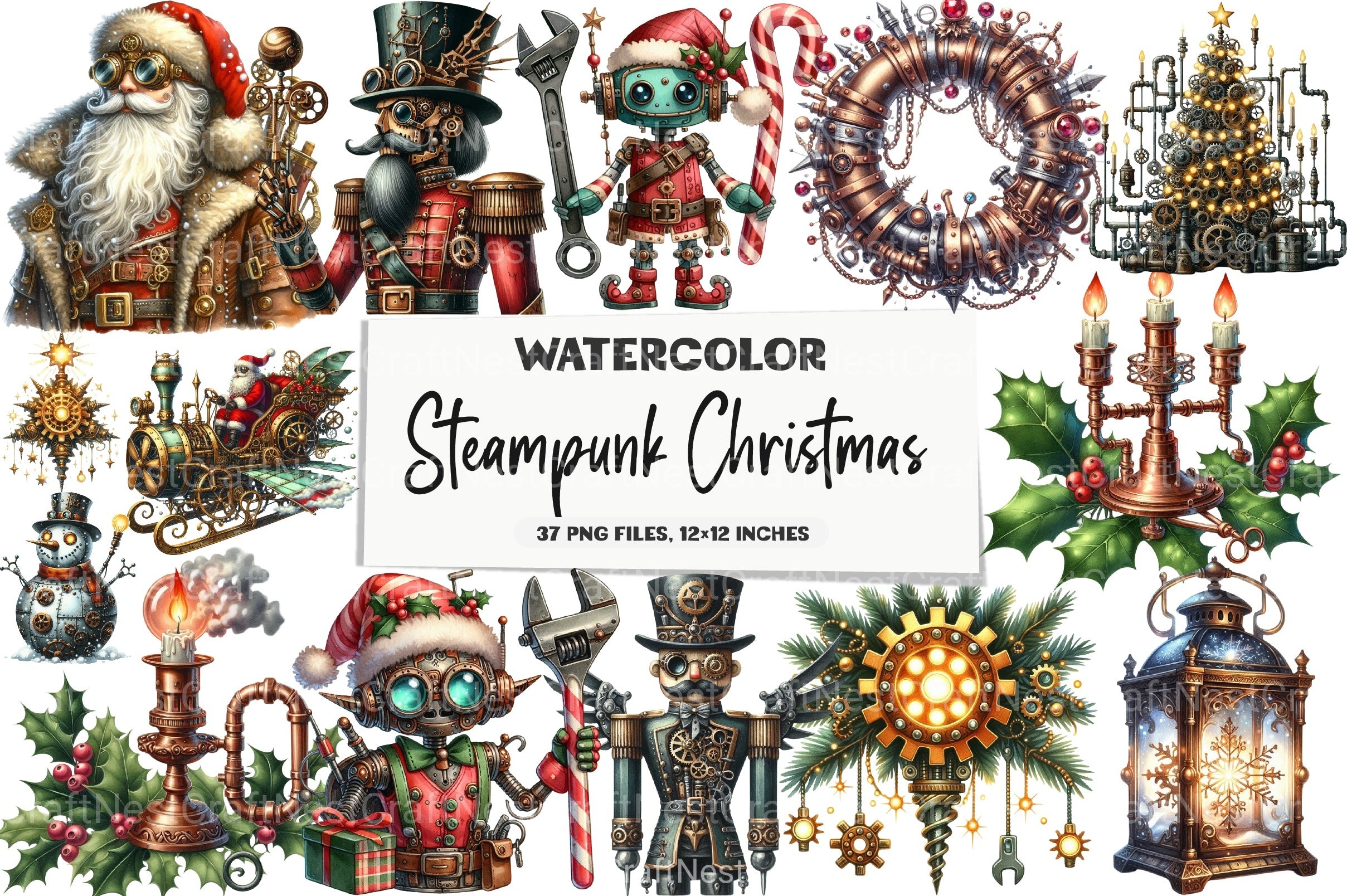 Steampunk Christmas Clipart Bundle 98 - CraftNest - Digital Crafting and Art