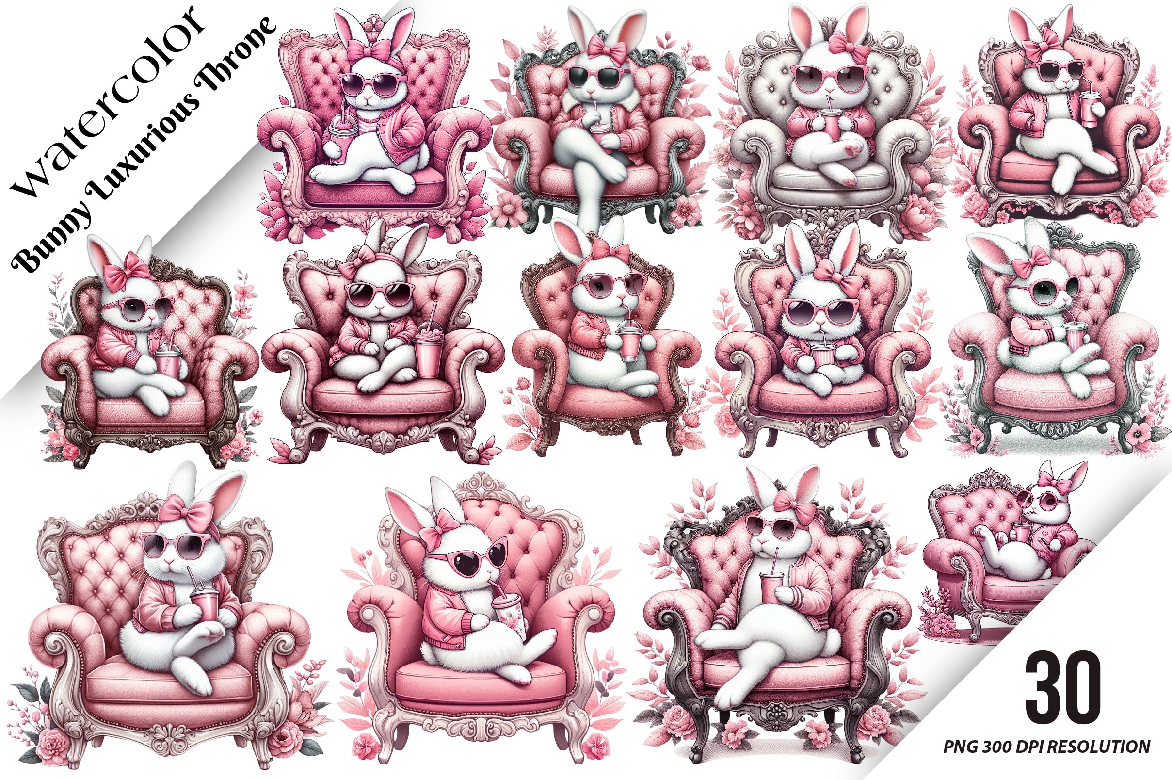 Bunny Luxurious Throne Clipart Bundle