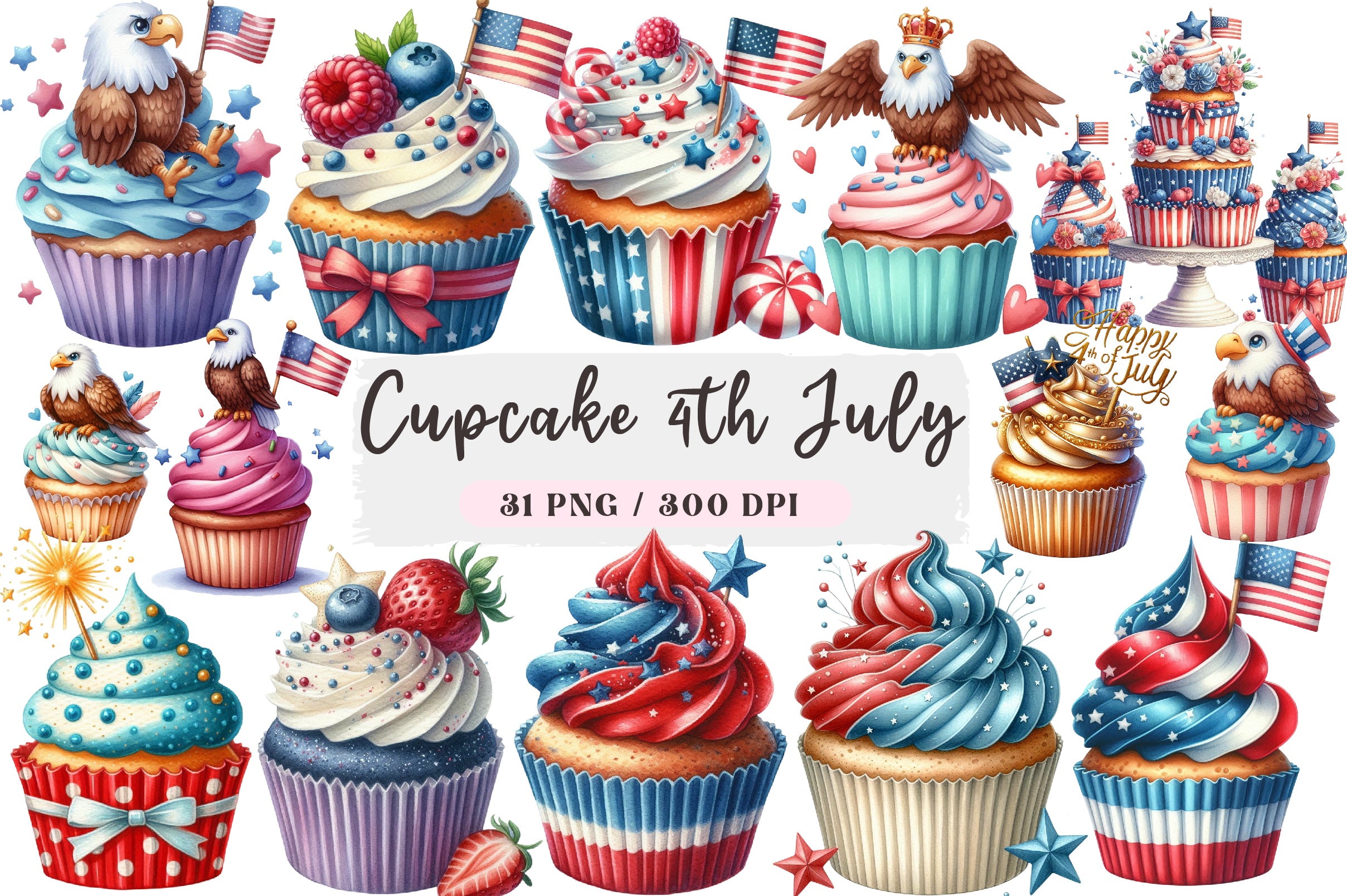 4th of July Cupcake Clipart Bundle