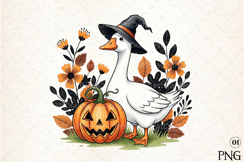 Floral Halloween Silly Goose Fall Clipart Bundle - CraftNest - Digital Crafting and Art