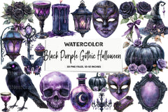 Black Purple Gothic Halloween Clipart Bundle 99 - CraftNest - Digital Crafting and Art