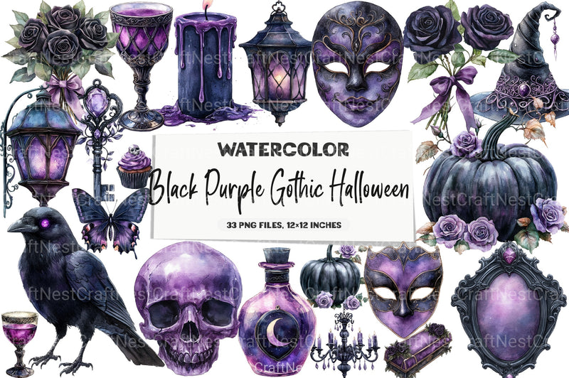 Black Purple Gothic Halloween Clipart Bundle 99 - CraftNest - Digital Crafting and Art
