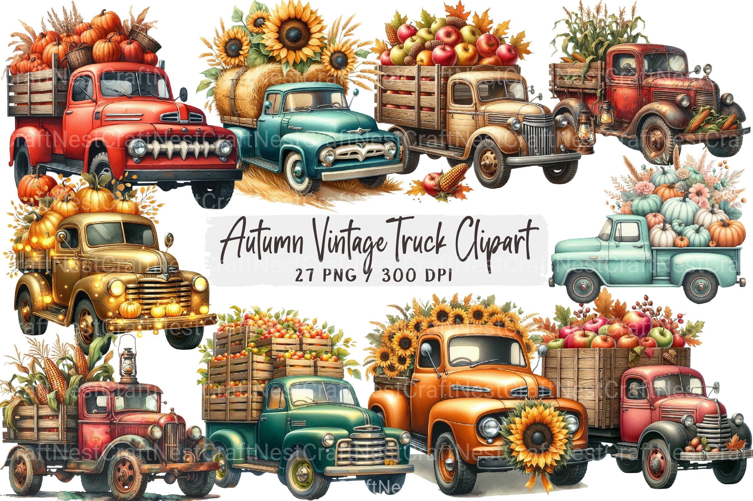 Autumn Vintage Truck Clipart Bundle - CraftNest - Digital Crafting and Art