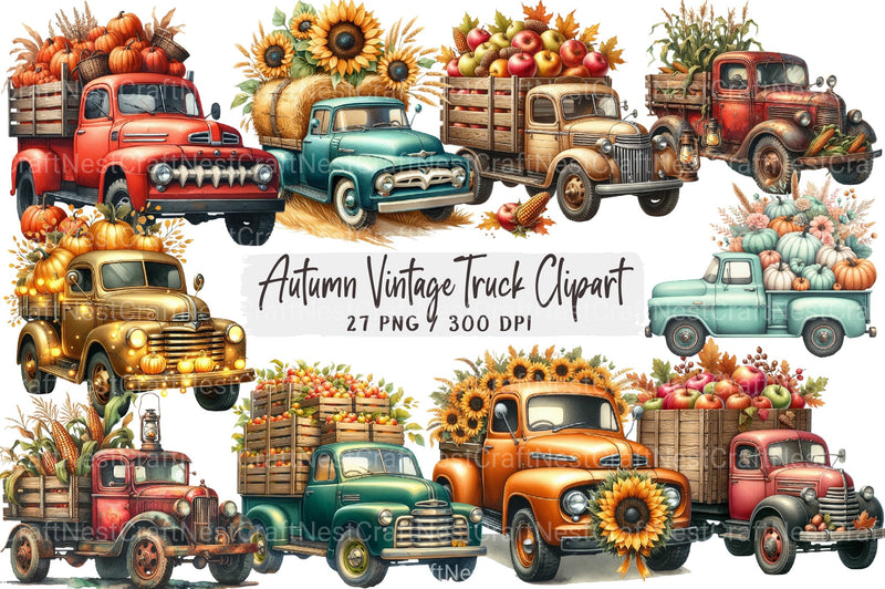 Autumn Vintage Truck Clipart Bundle - CraftNest - Digital Crafting and Art