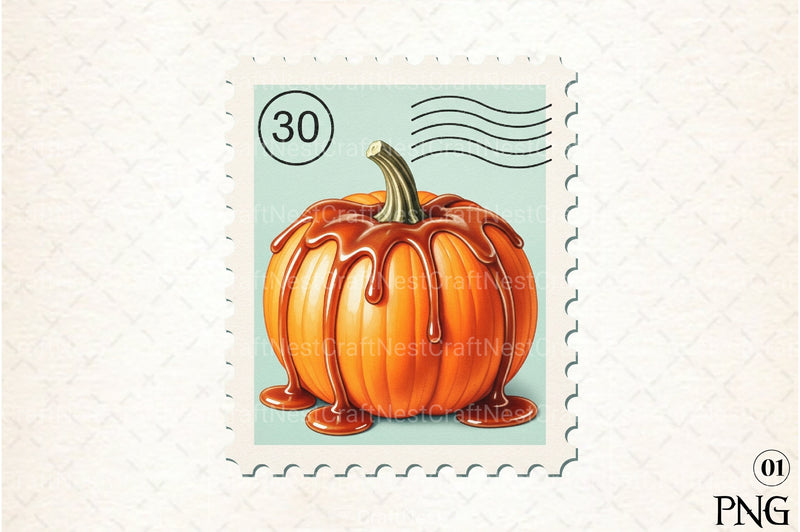 Pumpkin Postage Stamp Clipart Bundle 1 - CraftNest - Digital Crafting and Art