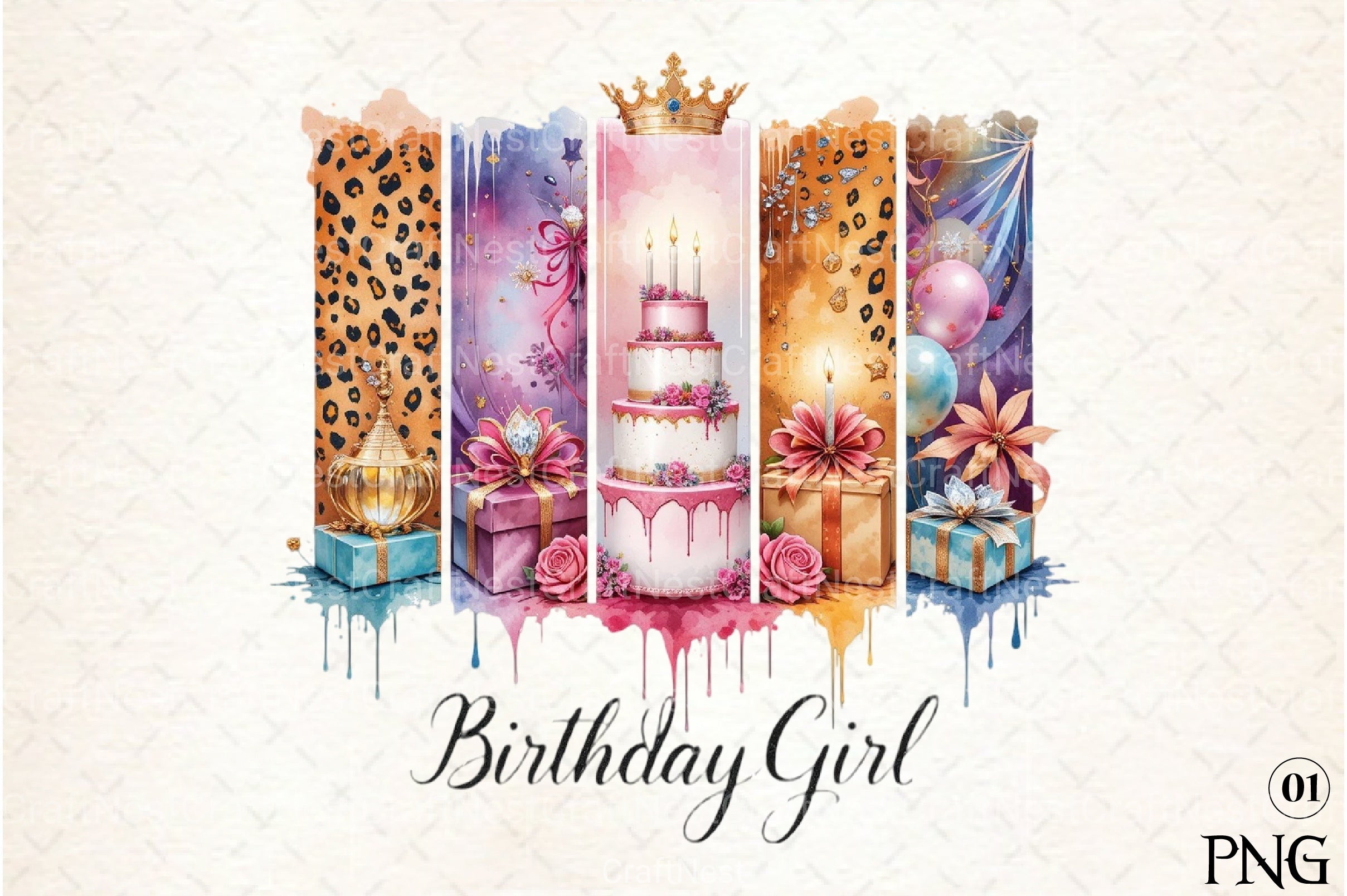 Brushstroke Birthday Girl Clipart Bundle - CraftNest - Digital Crafting and Art