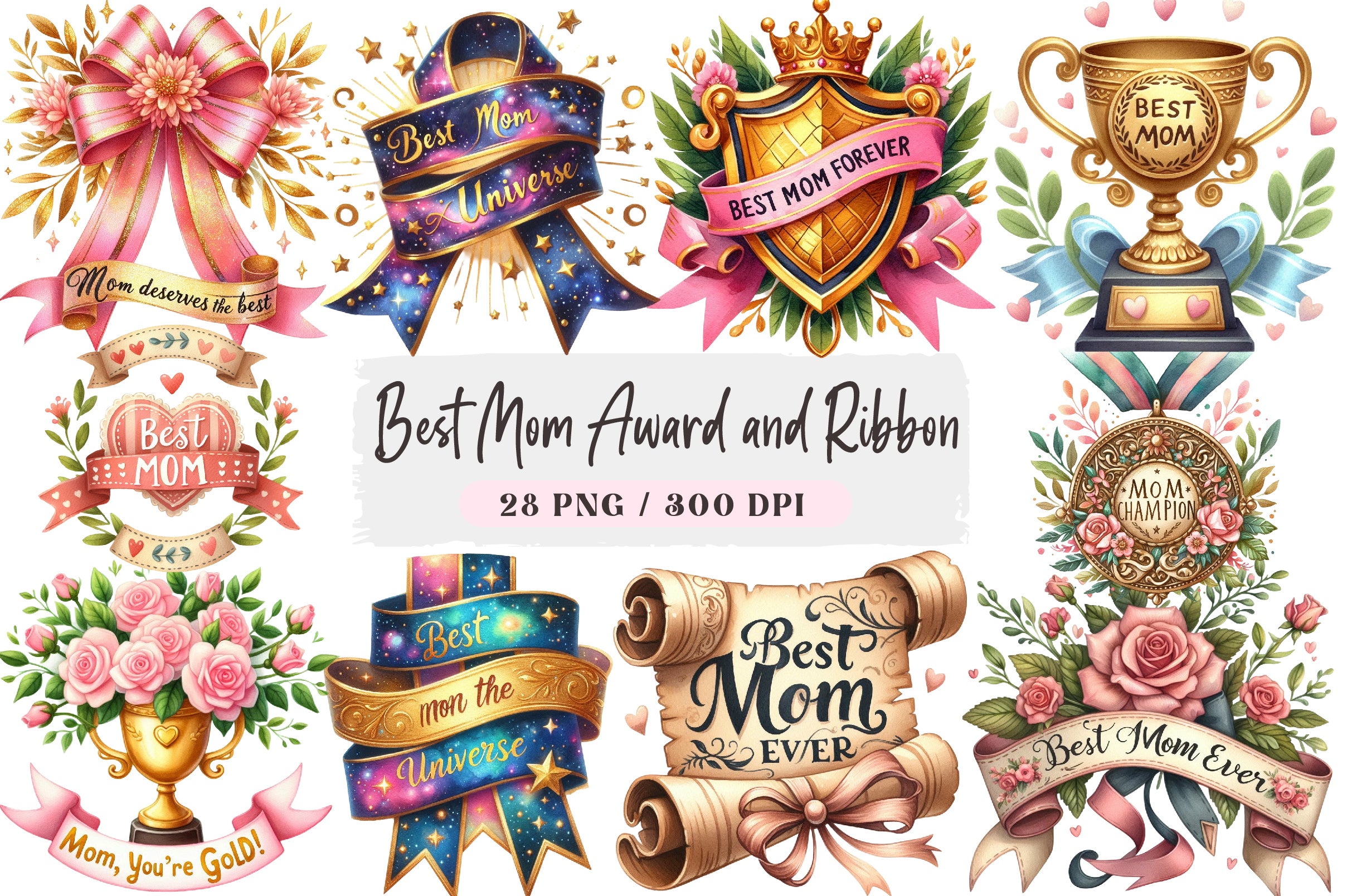 Best Mom Award & Ribbon Clipart Bundle