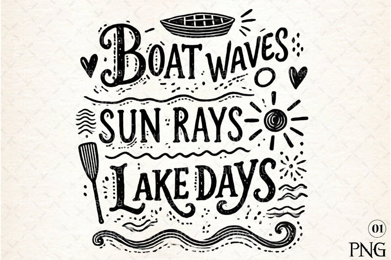 Summer Lake Days Boat Waves Sun Rays Clipart Bundle - CraftNest - Digital Crafting and Art