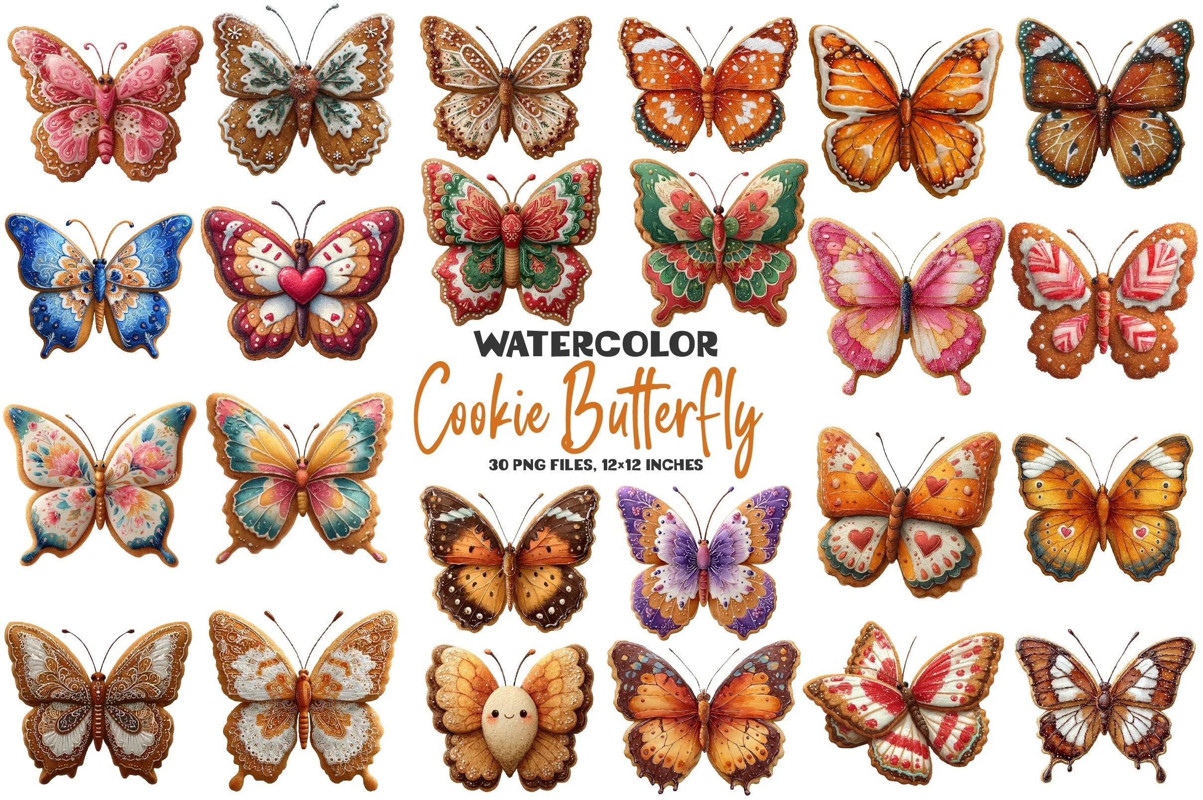 Gingerbread Cookie Butterfly Clipart Bundle - CraftNest - Digital Crafting and Art