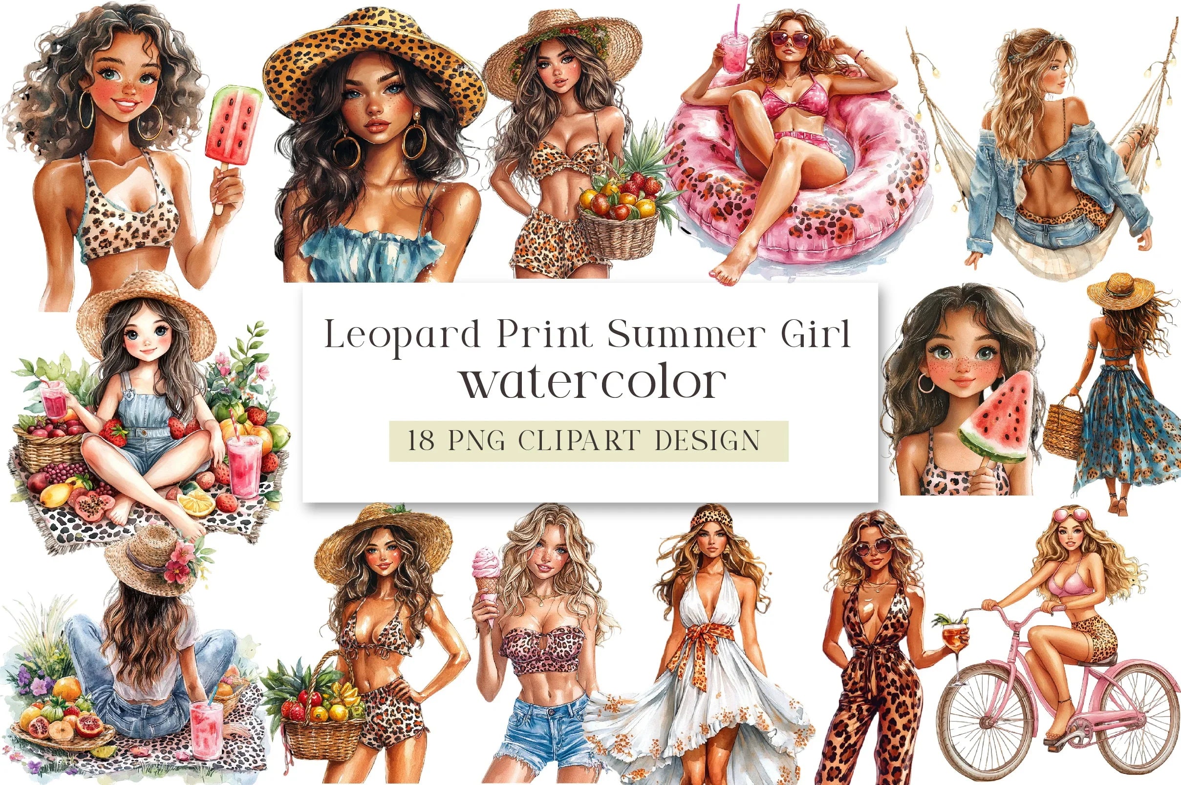 Leopard Print Summer Girl Clipart Bundle - CraftNest - Digital Crafting and Art