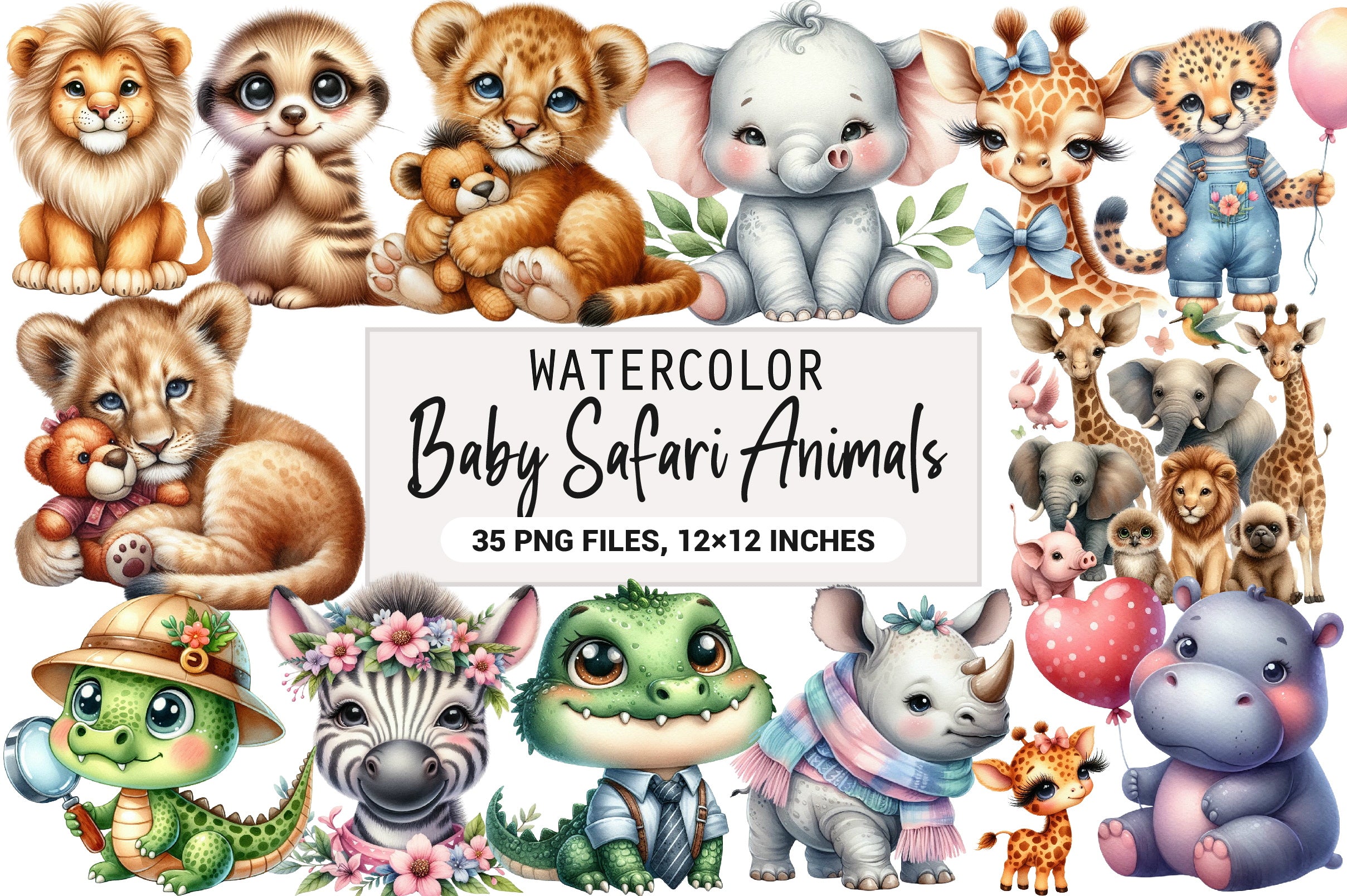 Baby Safari Animals Clipart Bundle