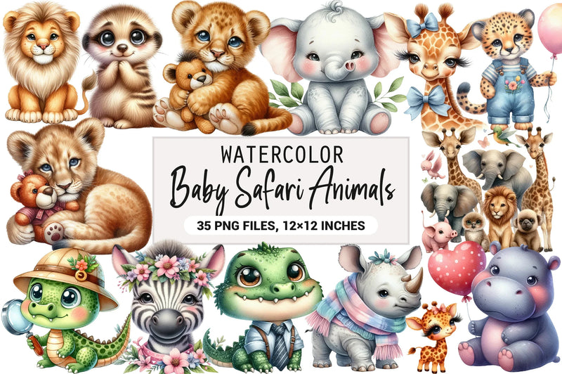 Baby Safari Animals Clipart Bundle - CraftNest - Digital Crafting and Art