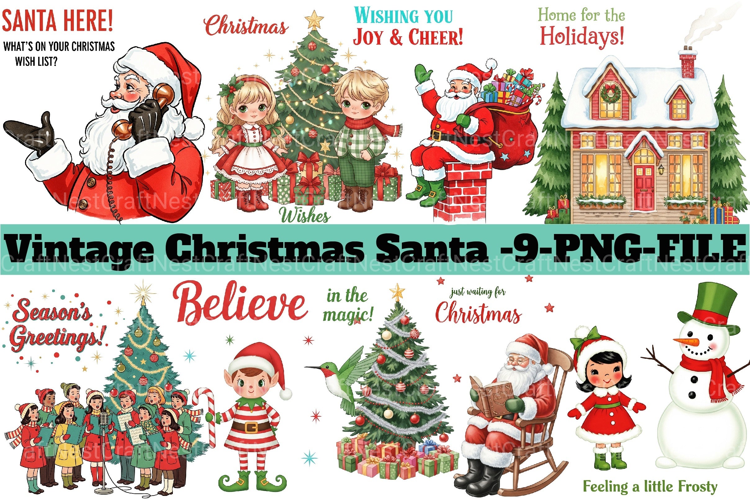 Vintage Christmas Santa Clipart Bundle 88 - CraftNest - Digital Crafting and Art