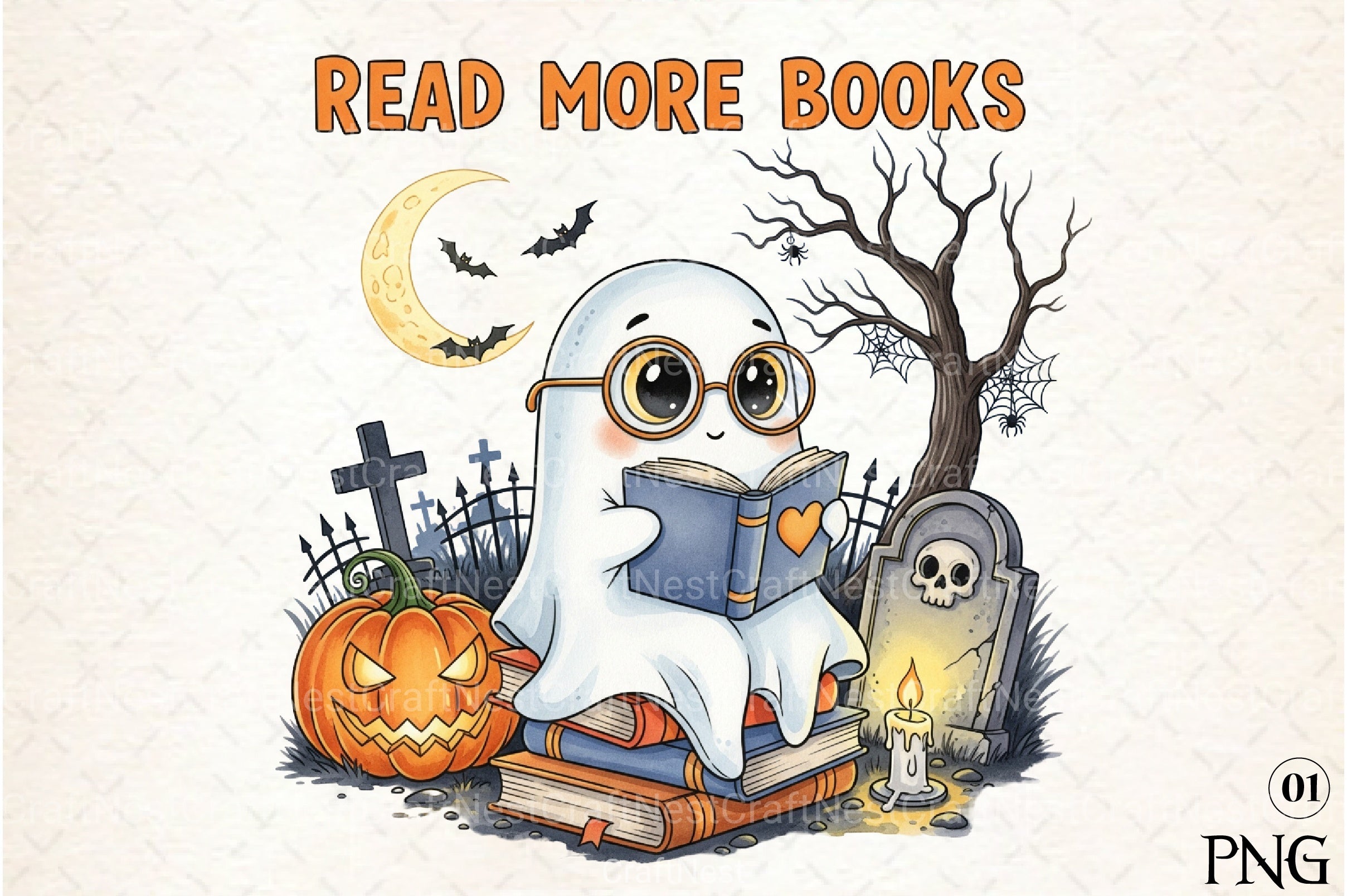 Halloween Ghost Read More Books Clipart Bundle - CraftNest - Digital Crafting and Art