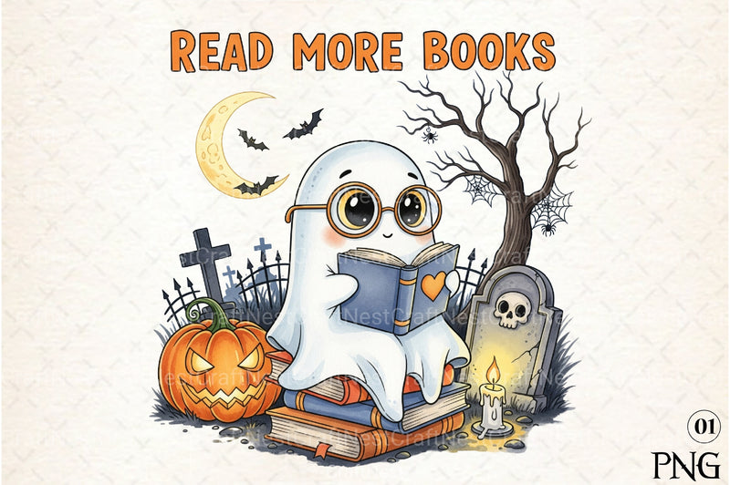 Halloween Ghost Read More Books Clipart Bundle - CraftNest - Digital Crafting and Art