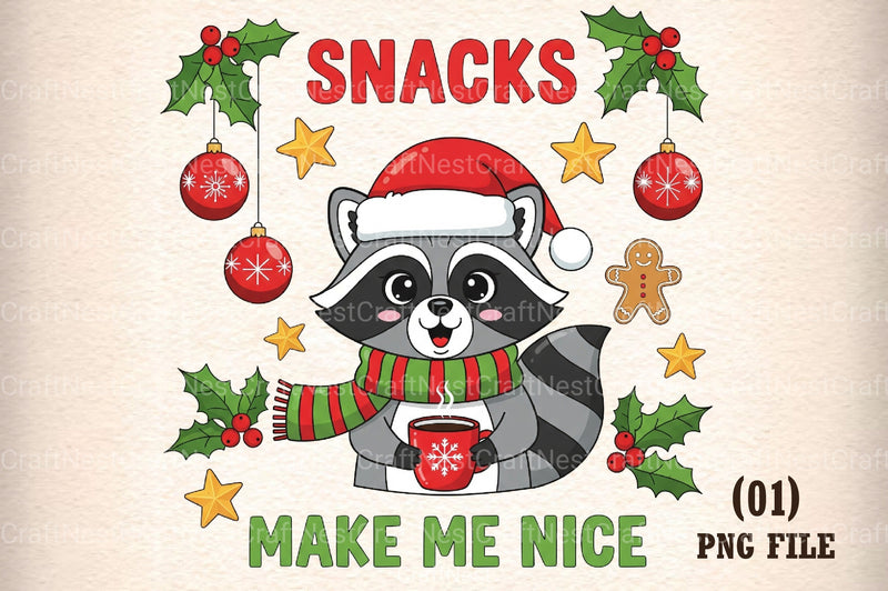 Christmas Raccoon Snacks Quote Clipart Bundle - CraftNest - Digital Crafting and Art
