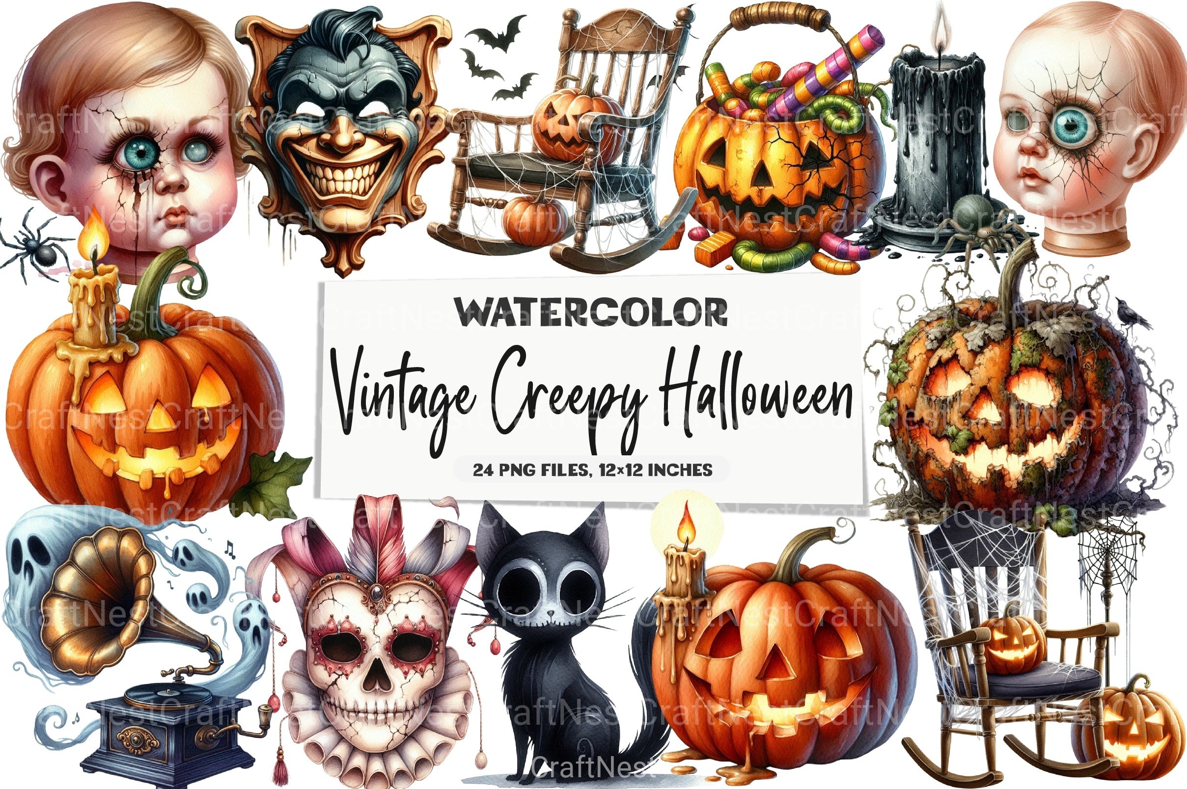 Vintage Creepy Halloween Clipart Bundle 3 - CraftNest - Digital Crafting and Art