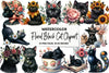 Floral Black Cat Clipart Bundle
