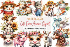 Cute Farm Animals Clipart Bundle - CraftNest - Digital Crafting and Art