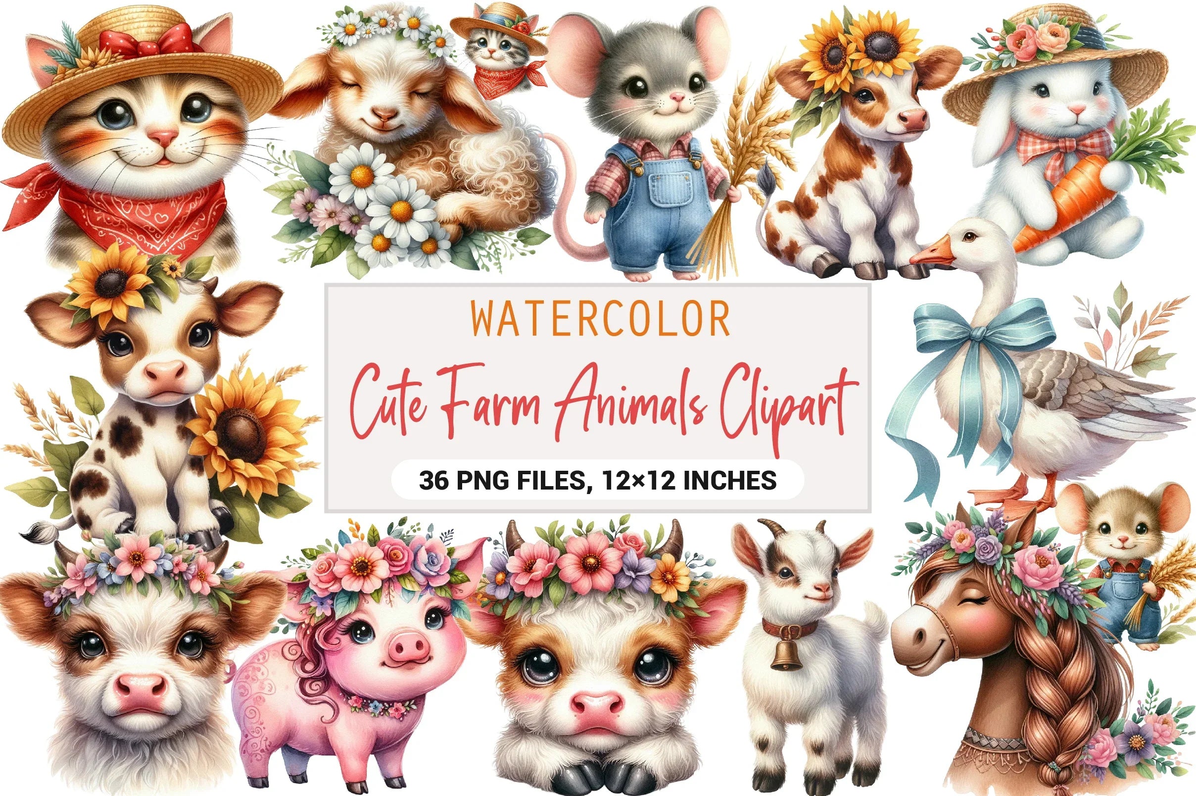 Cute Farm Animals Clipart Bundle - CraftNest - Digital Crafting and Art