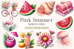Pink Summer Clipart Bundle - CraftNest - Digital Crafting and Art