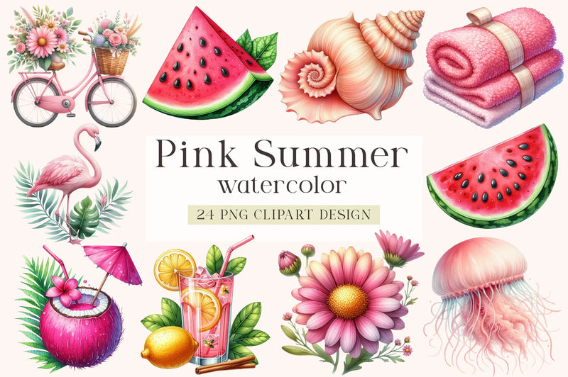 Pink Summer Clipart Bundle - CraftNest - Digital Crafting and Art