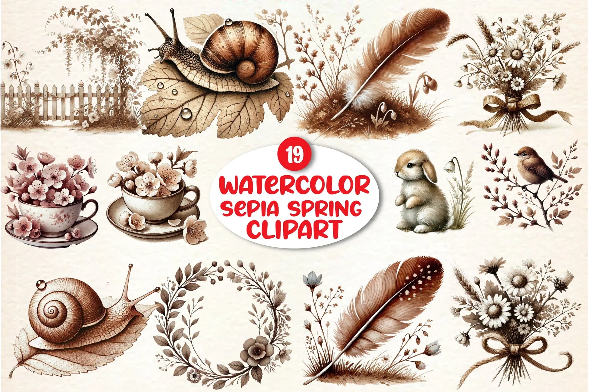 Sepia Spring Clipart Bundle - CraftNest - Digital Crafting and Art