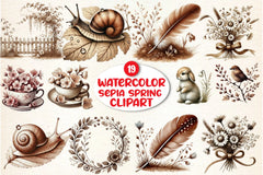 Sepia Spring Clipart Bundle - CraftNest - Digital Crafting and Art