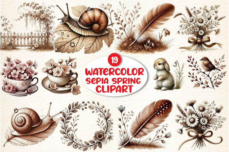Sepia Spring Clipart Bundle - CraftNest - Digital Crafting and Art