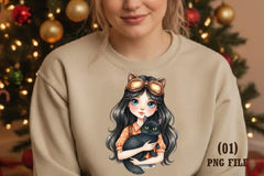 Quirky Girl with Cat Clipart Bundle - CraftNest - Digital Crafting and Art