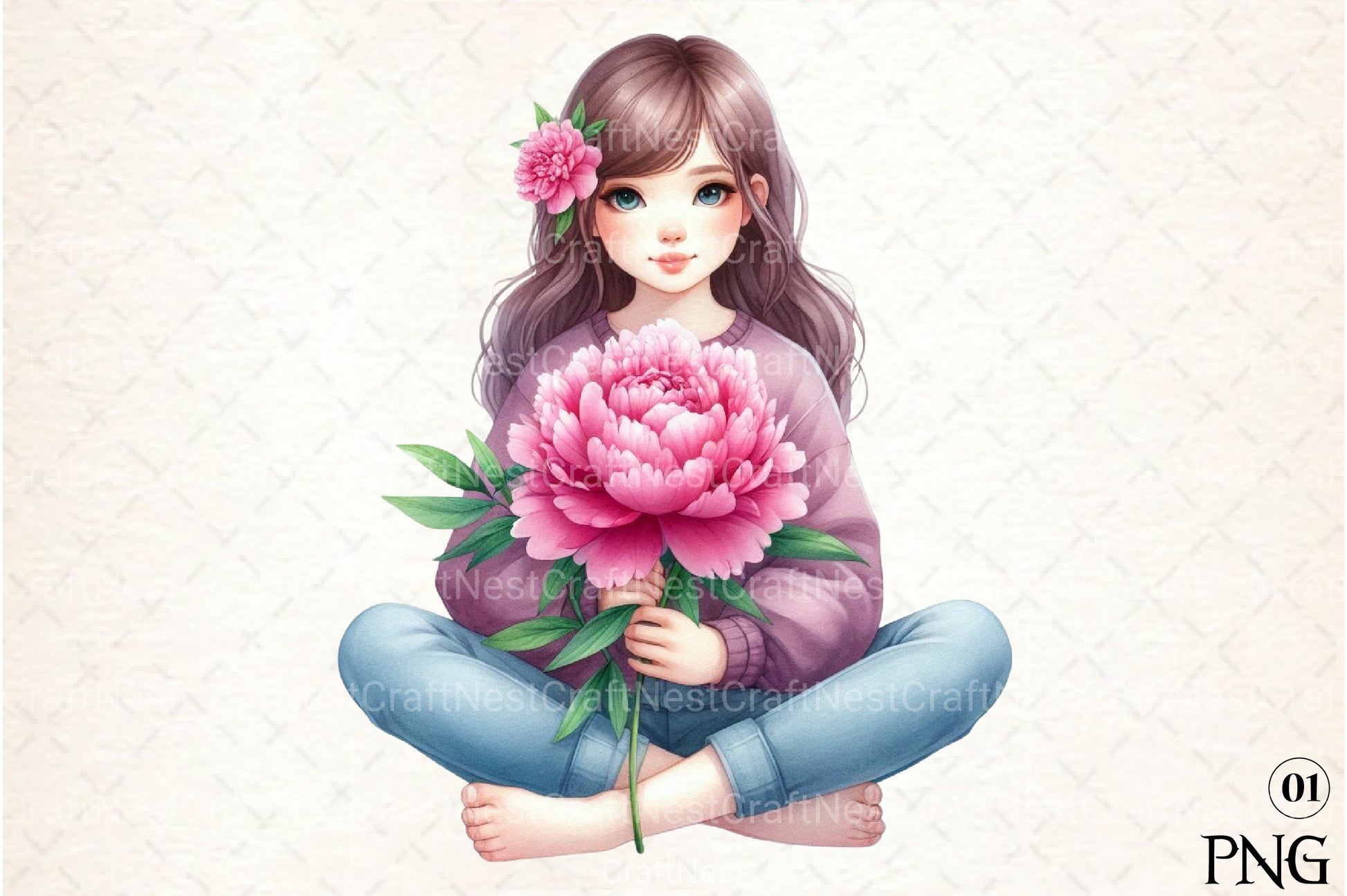 Girl with Peonies Flower Clipart Bundle 15 - CraftNest - Digital Crafting and Art