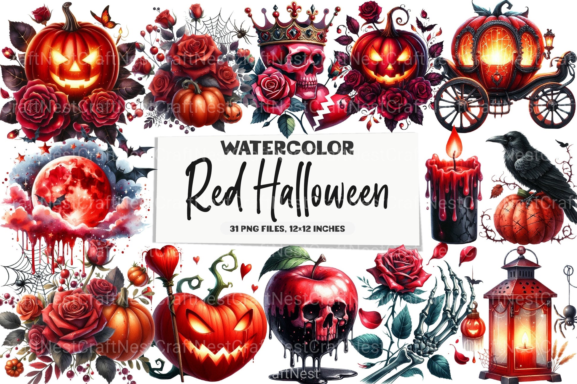 Red Halloween Clipart Bundle 2 - CraftNest - Digital Crafting and Art