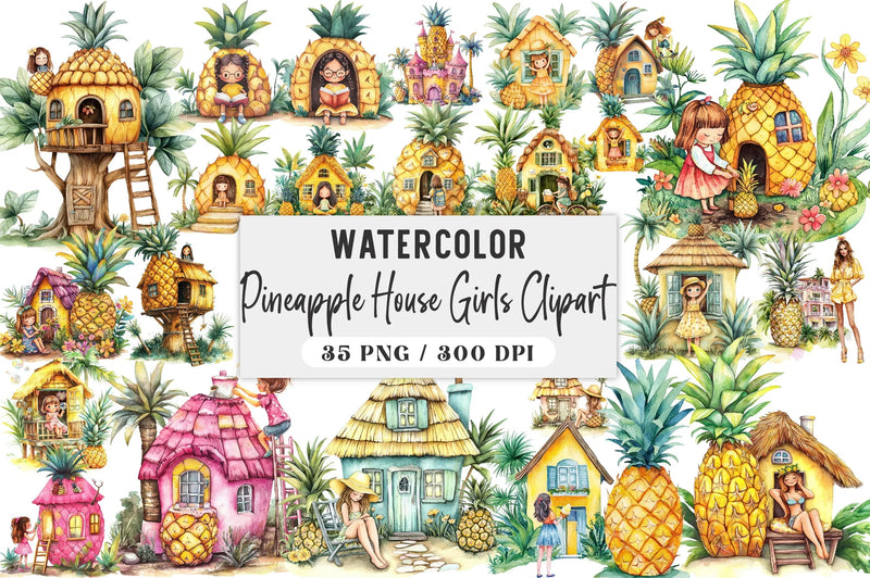 Pineapple House Girls Clipart Bundle - CraftNest - Digital Crafting and Art