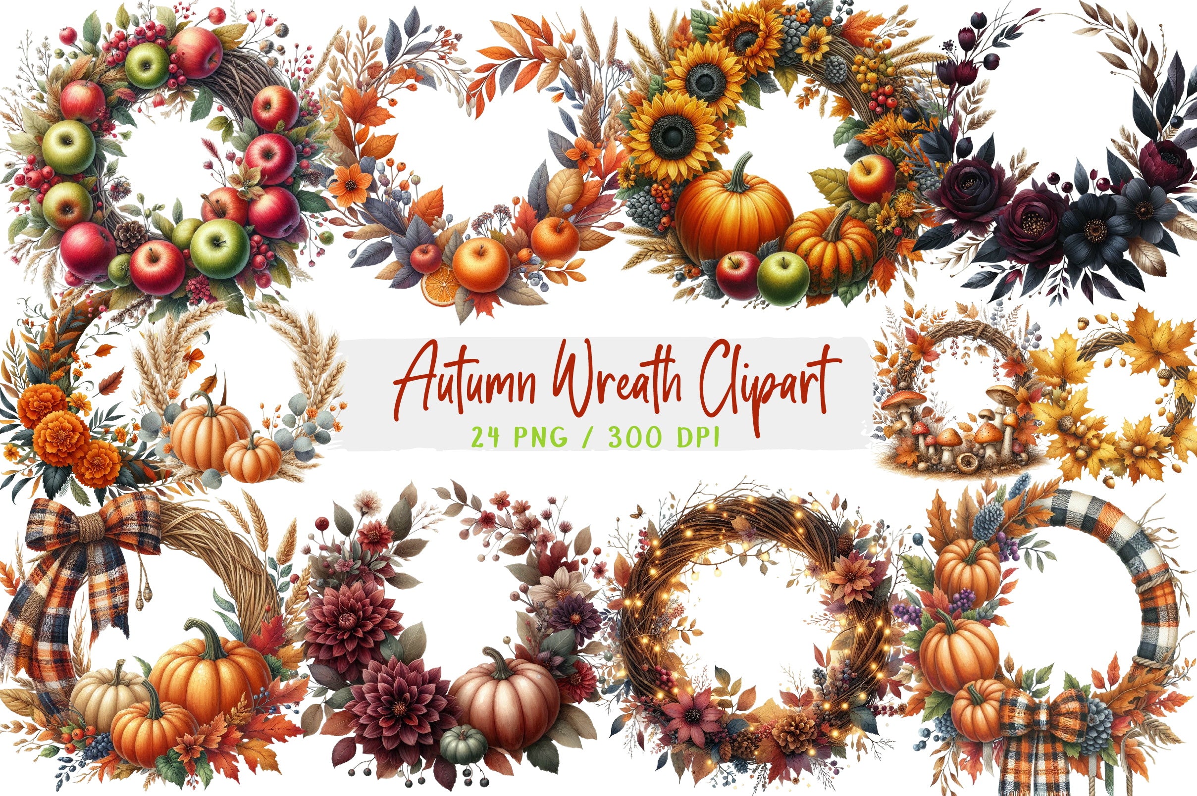 Autumn Wreath Clipart Bundle