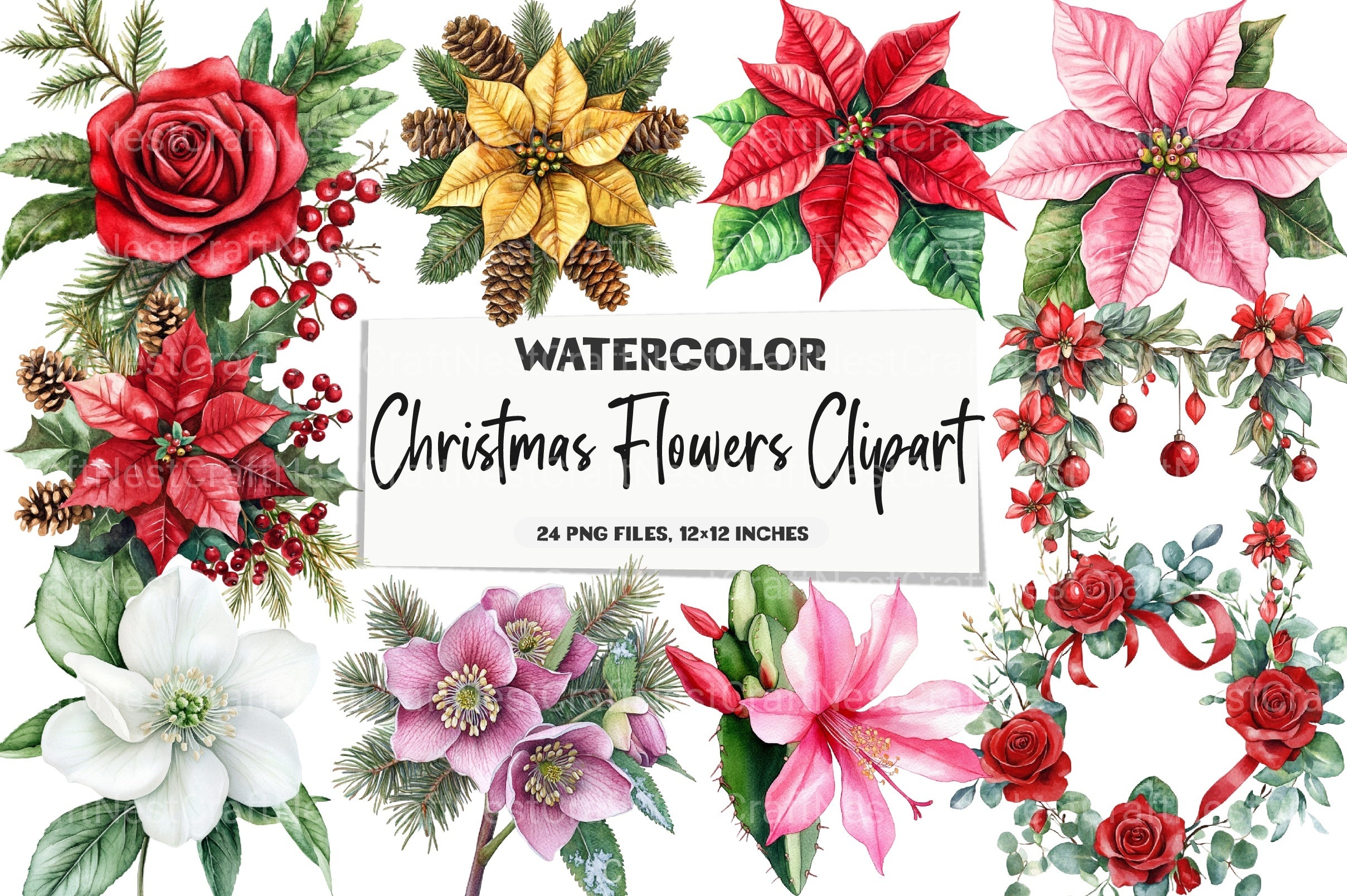 Christmas Flowers Clipart Bundle - CraftNest - Digital Crafting and Art